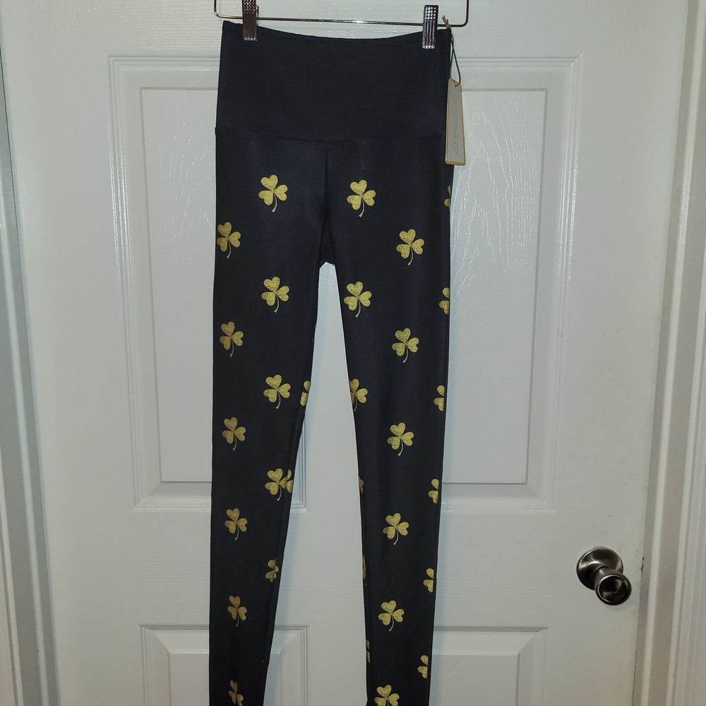 Goldsheep Kids Black and Gold Clover Leggings